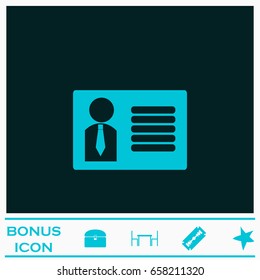 Identification card icon flat. Blue pictogram on dark background. Vector illustration symbol and bonus icons