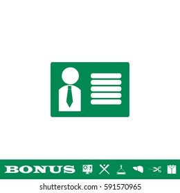 Identification card icon flat. Green pictogram on white background. Vector illustration symbol and bonus button