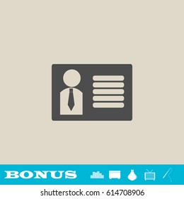 Identification card icon flat. Grey pictogram on light background. Vector illustration symbol and bonus button real estate, ottoman, vase, tv, fishing rod