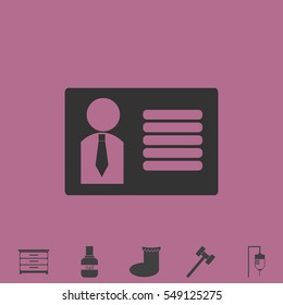 Identification card icon flat. Simple vector grey pictogram and bonus symbol