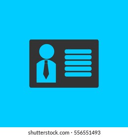 Identification card icon flat. Simple vector black pictogram on blue background