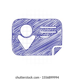 Identification card icon. Hand drawn sketched picture with scribble fill. Blue ink. Doodle on white background