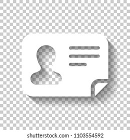 Identification card icon. ID profile. White icon with shadow on transparent background