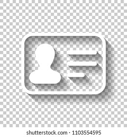 Identification card icon. ID profile. White icon with shadow on transparent background