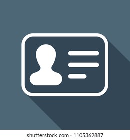 Identification card icon. ID profile. White flat icon with long shadow on background