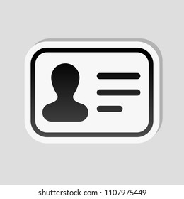 Identification card icon. ID profile. Sticker style with white border and simple shadow on gray background