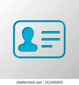 Identification card icon. ID profile. Paper design. Cutted symbol with shadow