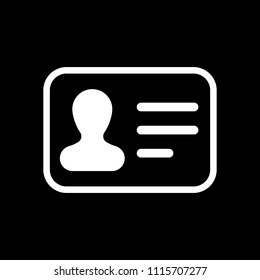 Identification card icon. ID profile. White icon on black background. Inversion