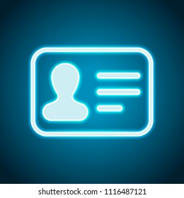 Identification card icon. ID profile. Neon style. Light decoration icon. Bright electric symbol