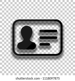 Identification card icon. ID profile. Black glass icon with soft shadow on transparent background