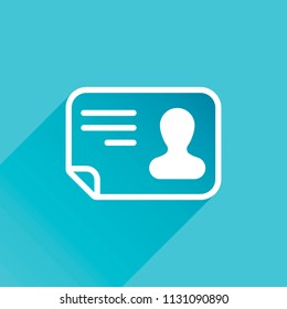 Identification card icon. ID profile. Gray icon with long shadow in bottom left corner on blue background