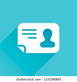 Identification card icon. ID profile. Gray icon with long shadow in bottom left corner on blue background