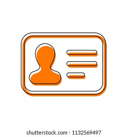 Identification card icon. ID profile. Isolated icon consisting of black thin contour and orange moved filling on different layers. White background