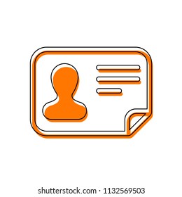 Identification card icon. ID profile. Isolated icon consisting of black thin contour and orange moved filling on different layers. White background