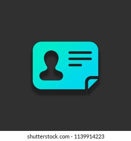Identification card icon. ID profile. Colorful logo concept with soft shadow on dark background. Icon color of azure ocean