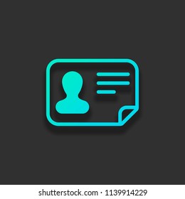 Identification card icon. ID profile. Colorful logo concept with soft shadow on dark background. Icon color of azure ocean