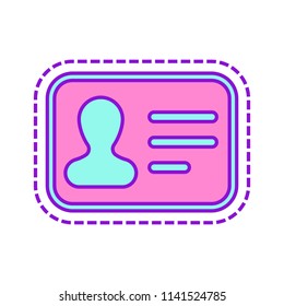 Identification card icon. ID profile. Colored sketch with dotted border on white background