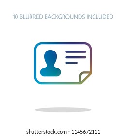 Identification card icon. ID profile. Colorful logo concept with simple shadow on white. 10 different blurred backgrounds included