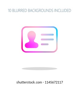 Identification card icon. ID profile. Colorful logo concept with simple shadow on white. 10 different blurred backgrounds included