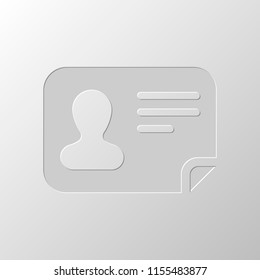 Identification card icon. ID profile. Paper design. Cutted symbol. Pitted style