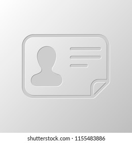 Identification card icon. ID profile. Paper design. Cutted symbol. Pitted style