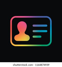 Identification card icon. ID profile. Rainbow color and dark background