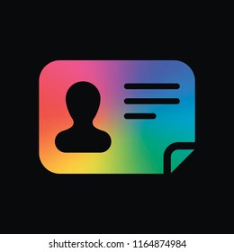 Identification card icon. ID profile. Rainbow color and dark background