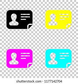Identification card icon. ID profile. Colored set of cmyk icons on transparent background