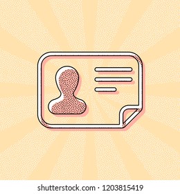 Identification card icon. ID profile. Vintage retro typography with offset printing effect. Dots poster with comics pop art background