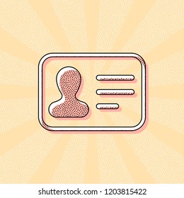 Identification card icon. ID profile. Vintage retro typography with offset printing effect. Dots poster with comics pop art background