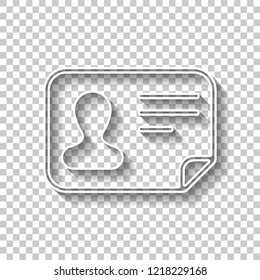 Identification card icon. ID profile. White outline sign with shadow on transparent background