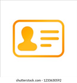 Identification card icon. ID profile. Orange sign with low light on white background