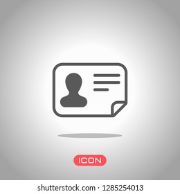 Identification card icon. ID profile. Icon under spotlight. Gray background