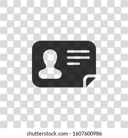 Identification card icon. ID profile. Black symbol on transparency grid