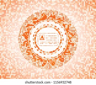 identification card icon inside abstract orange mosaic emblem with background