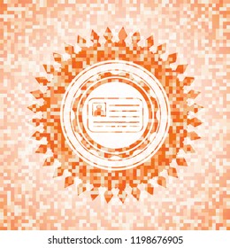 identification card icon inside abstract orange mosaic emblem with background