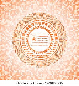 identification card icon inside abstract orange mosaic emblem with background
