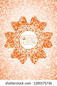 identification card icon inside abstract orange mosaic emblem