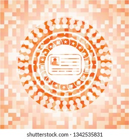 identification card icon inside abstract orange mosaic emblem with background