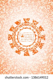 identification card icon inside abstract orange mosaic emblem with background