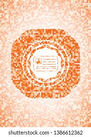 identification card icon inside abstract orange mosaic emblem