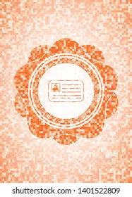 identification card icon inside abstract orange mosaic emblem with background