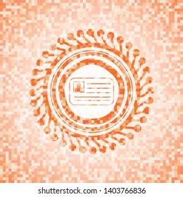 identification card icon inside abstract orange mosaic emblem with background