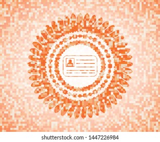 identification card icon inside abstract orange mosaic emblem