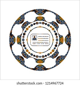 identification card icon inside arabic emblem. Arabesque decoration.