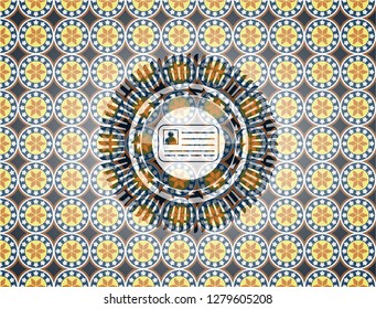 identification card icon inside arabic emblem. Arabesque decoration.