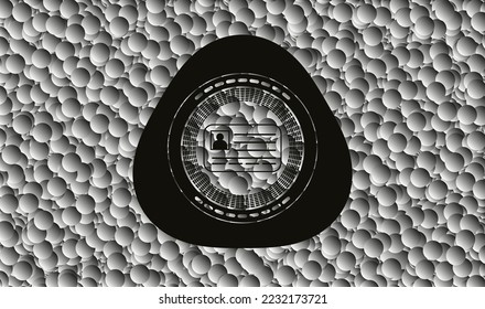 icono de tarjeta de identificación dentro del emblema negro con fondo de burbujas. Vintage. Ilustración vectorial. Detallado. 