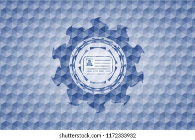 identification card icon inside blue badge with geometric pattern.
