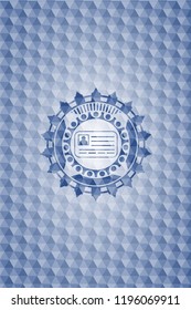 identification card icon inside blue badge with geometric pattern.
