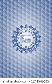 identification card icon inside blue hexagon badge.